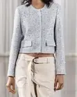 Women's Zara Blue Sequin Tweed Cropped Blazer Jacket Size M NWTS