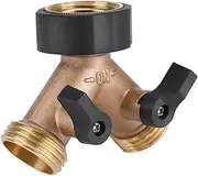 Garden Tap Adapter - 2 Way Solid Brass Splitter With Independent On/Off Valves, Hose Connector Y Shape for Home Irrigation (American Thread)