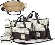5Pcs Diaper Bag, Large Capacity Waterproof Baby Travel Bag with Changing Pad & Side Pockets, Adjustable Baby Supplies with Comfort Handles & Hooks, Portable for Parents for Mom