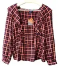 Anthropologie INDIGO POPPY Plaid Top Blouse Bohemian Peasant Square Neckline NWT