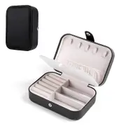 Catzon Small Jewelry Box Necklace Ring Double Layer Storage Bag Travel Organizer -Black