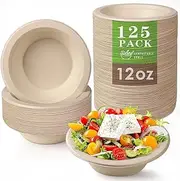Paper Bowls, 125 Pack 12 OZ Disposable Bowls, 100% Compostable Biodegradable Bowls for Salad, Dessert, Milk Cereals