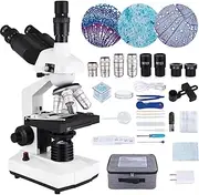 Trinocular Compound Microscope, 40X-5000X Magnification, Mechanical Loading Stage,Abbe Condenser, Research Grade trinocular Compound Microscope for Adults lab