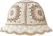 [XUNQUCOM] Women Girls Crochet Bucket Hat, Knit Foldable Casual Floppy Beach Hat