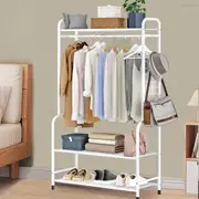 White Metal Clothing Rack with Shelves and Mesh Sides - Portable & Space-Saving
