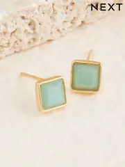 Gold Plated Sterling Silver Square Stone Stud Earrings (AA2007) | $41