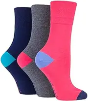 [SOCK SHOP GENTLE GRIP] SockShop Gentle Grip | Ladie's 3-pack Cotton Rich Crew Socks | Soft, Anti constriction/Non-Binding Fit | 3 Pairs | Women's 4-8UK / 5-9US / 37-42EU | Colourburst Prism Pink/Grey/Plum