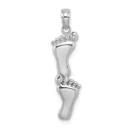 14K White Gold Polished Double Vertical Feet Charm