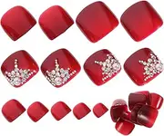 Healvian 24pcs Pieces Nail Patch Nails False Nail Art Stickers Glossy Fake Toe Nails Fake Nails Square Artificial Fingernails False Big Toe Nails Only Fake Hand for Nails Red Plastic