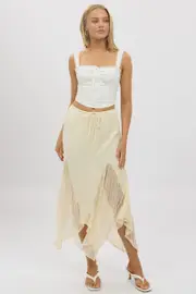 White Lace Elastic Waist Scarf Hem Maxi Skirt - Size 14L, Women's Midi Skirt