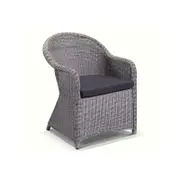 Outdoor Plantation Full Round Wicker Dining Chair -Brushed Grey with Denim Grey cushions