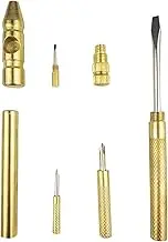 6 in 1 Mini Multifunction Anti-Corrosion and Anti-Rust Copper Hammer and Screwdriver Hand Tools,Screwdriver Kit for Watchmaker,Opening Walnuts and Household Repairing Tool (Golden)