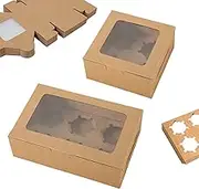 Cupcake Boxes 12Pcs Bakery Cupcake Containers Cookie Boxes 6 Holes And 4 Holes Kraft Paper Cupcake Holder Dessert Baking Package Box Clear Display Window for Pie Cake Muffin Chocolate Macaron