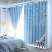 Nevenka 2 Panels Double Layer Stars Blackout Curtains for Bedroom Window-Blue