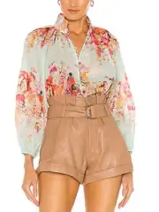 NWT ZIMMERMANN MAE BILLOW BLOUSE MINT FLORAL SIZE 3 US 10