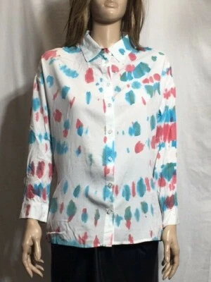 Women's NWT Aqua Tie-Dye Collared High-Low Button-Down Top Shirt