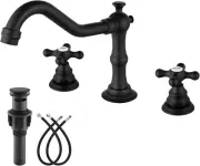 Matte Black 3 Hole Bathroom Sink Faucet Two-Handle Widespread Double Cross Knobs