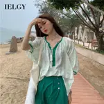 IELGY 女士韓版寬鬆全搭復古短袖襯衫