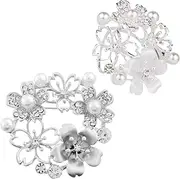[ANDRESLAD] Flower Badge Brooch Carving Wedding Boutonniere Pins Pin Badge Dress Elegant Cute Pins Enamel Woman Women Lady Flower Collar Pin Silver