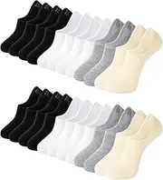 [Gendewiner] Cotton Trainer Socks for Womens and Mens No Show Ankle Low Cut Short Non Slip Liner Athletic Casual Invisible Multipack Socks, I_12 Pairs-4Black+4White+2Grey+2Beige, Small