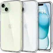 SPIGEN Ultra Hybrid for iPhone 15 Case, Airbag-Like Corners Air Cushion TPU Bumper Protective Technology, Hard PC Clear Back Raised Edges Protection Cover - Clear