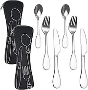 8 PCS Bariatric Plates for Portion Control Eating Portion Management Control Flatware Weight Loss Silverware Serving Spoons Forks Knives with Fabric Storage Bags
