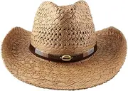 [Cauplse] Women's Western Cowboy Hat with Big Brim, Wide Brim Straw Hat Foldable Roll Up Men Women Straw Sun Summer Beach Hat Sun Protection Hat with Adjustable Lanyard