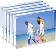 Acrylic Picture Frames, 4x6'' Clear Double Sided Block Set, Desktop Frameless Magnetic Photo Frame (5 Pack)
