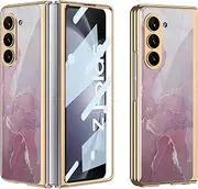 Integrated Shell-Membrane Phone Case for Samsung Galaxy Z Fold 5, Toughened Glass Shell with Electroplated Frame for Z Fold5, Folding Color Painting Anti-Fall Cover (13, for Fold5)