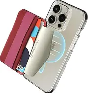 Sinjimoru Magnetic Wallet for iPhone 16/15/14/13/12 Series, Soft Wool Band Grip, Compatible with MagSafe Wallet, Phone Grip Wallet, M-Band Red