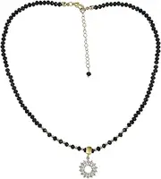 [Lova Jewery] Lova Jewelry Sophisticated Black Crystal Jewels Sparkly Sun Pendant Gold Tone Adjustable Necklace