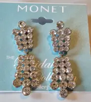 Monet Bridal Collection Post Back Drop Dangle Earrings Clear Stones Silver Tone