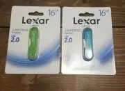 2 - Lexar by Micron 16GB USB 2.0 TwistTurn Jump Drive Green & Teal NEW SEALED