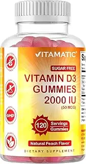 Vitamatic Sugar Free Vitamin D3 2000 IU - 120 Pectin Based Gummies - Great Taste - Healthy Bones, Mood & Immune System Function - Non-GMO - 120 Servings