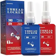 2 Pack Thread Locker - Blue 243 (Medium) & Red 271 (High) - Metal Screw Locking Sealant for Bolts/Nuts/Fasteners - Prevents Loosening/Corrosion