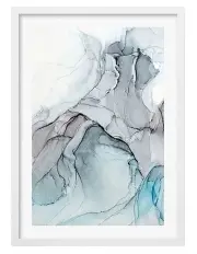 [Profile Australia] Australian Made Blue & Black Abstract Ink 1 Art Print A1 Frame in White
