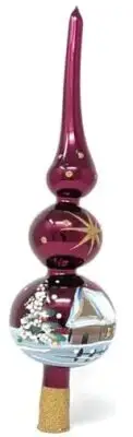 Christmas Tree Topper Spitz Glass Mouth Blown Hand-Decorated 15 inch Burgundy