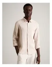 [Blaq] Leo Linen Long Sleeve Relaxed Shirt in Oatmeal
