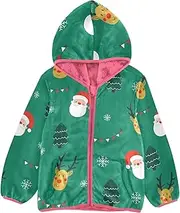 [GuoChe] Big Girls Jackets With Sherpa Lining Xmas Santa Claus Reindeer Snowflakes Green Toddler Girls Winter Clothes pink Fall