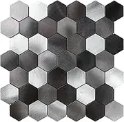 Miscasa Hexagon Peel and Stick Backsplash Tile | Mix Black Self Adhesive Kitchen Backsplash Tiles | Stick On Bathroom Wall Tiles | 6 Sheets