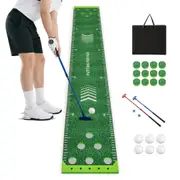 Costway Golf Putting Green 332x50cm Golf Practice Mat w/2 Adjustable Putters Indoor Outdoor Training