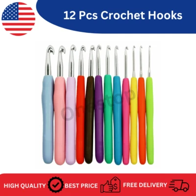 12 PCS Ergonomic Crochet Hooks Kit - Soft Handle for Knitting, Yarn, and Weaving