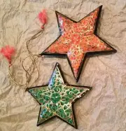 Star, India, Ornament Christmas Ornaments Set of 2 Paper Mache 1 Large 1 Medium