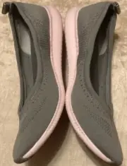 Cole Haan 2. Zerogrand Gray/Pale Pink Knit Ballet Flats Womens Sz 8 Heel Guards