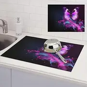 Purple Butterfly Dish Drying Mats for Kitchen Counter, Absorbent Microfiber Kitchen Dishes Drainer Mat Large Dish Drying Pad with Hook Coffee Mat Kitchen Accessories 18x24 Inch