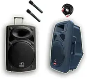 E-lektron 2X12 inch 1500W Bluetooth Portable+Active Loud Speakers Sound System Battery Operate USB Record 2 Microphones