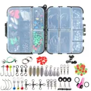 188Pcs Fishing Accessories Tackle Box Kit Swivels Snaps Sinker Hooks Leaders