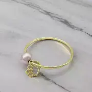 Pink Pearl Kitty Charm Bangle Bracelet