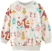 [MUJOQE] Girls Christmas Jumper Kids Xmas Sweatshirt Cotton Reindeer Snowmen Pullover Toddler Long Sleeve Shirts Top Children Winter Clothes Age 1-7 Years
