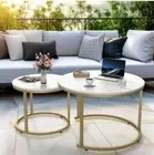 Pamapic 27.5" Nesting Coffee Table,Round Marble Coffee Table Set of 2,Wooden...